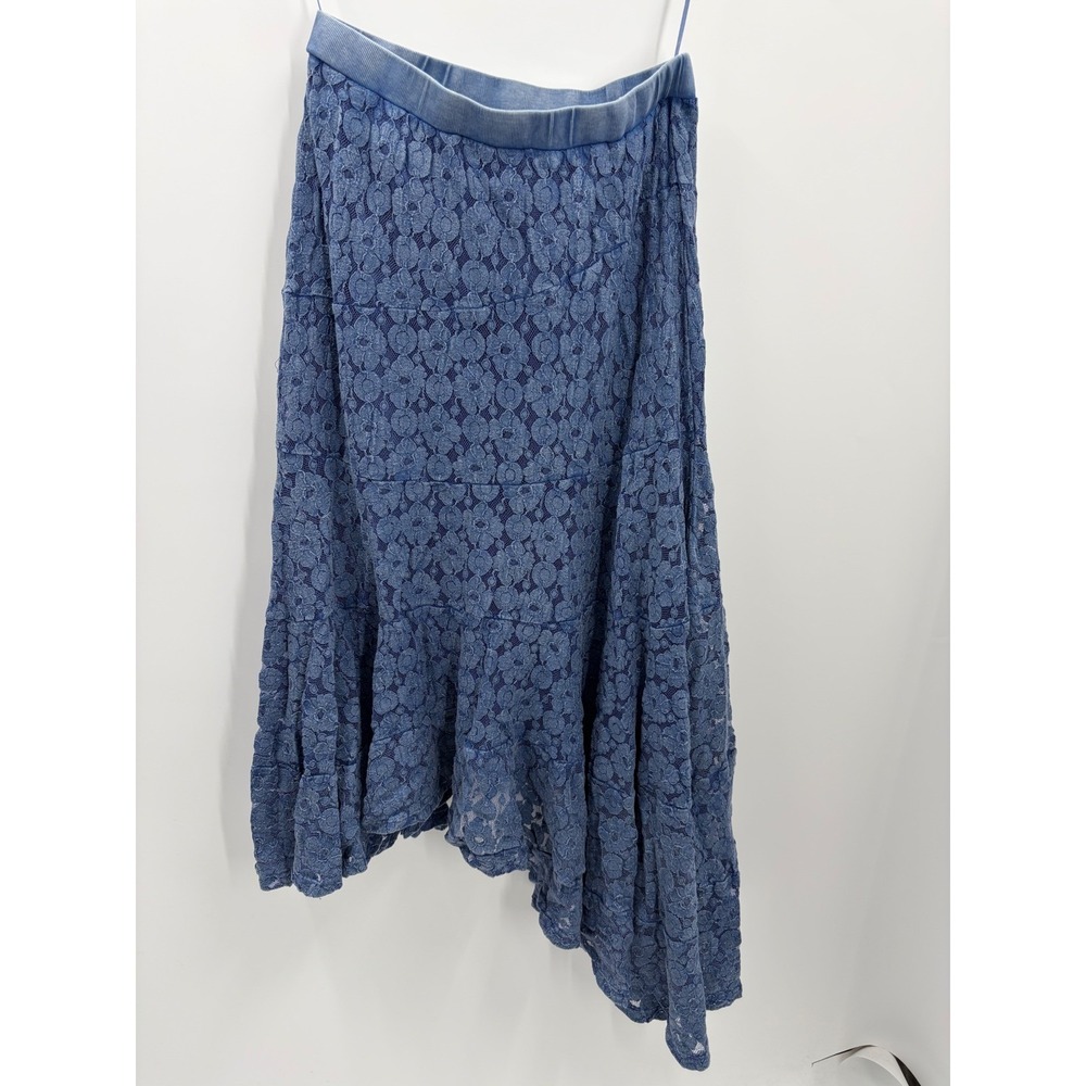 Free People Blue Floral Lace Asymmetrical Midi Skirt OB2335934 NWOT L